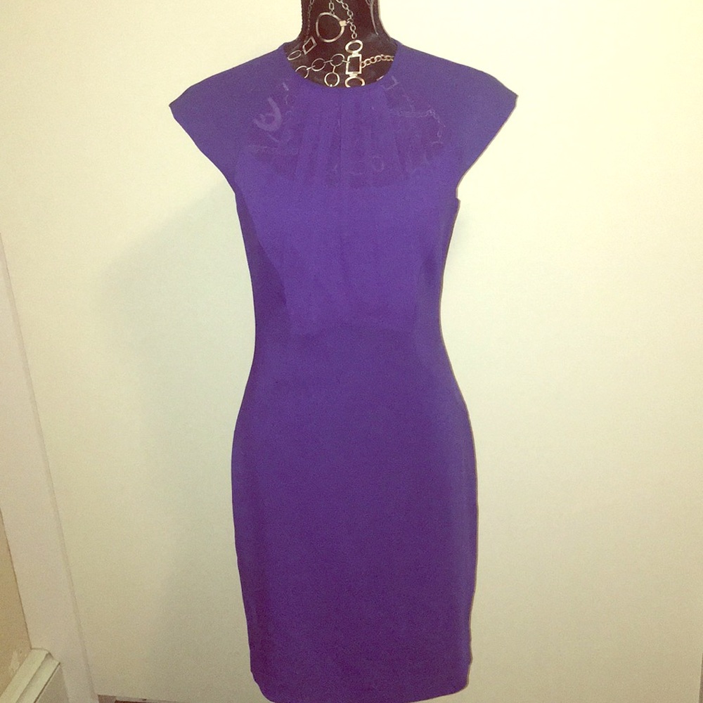 Reiss Jewel Blue Sheer Front Panel Dress